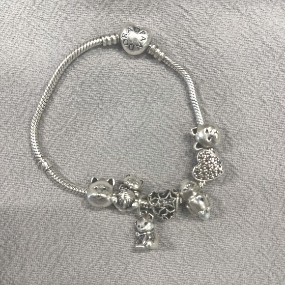 Pandora Jewelry - Pandora 7 inch Moments Heart Clasp Snake Bracelet w/ assorted charms